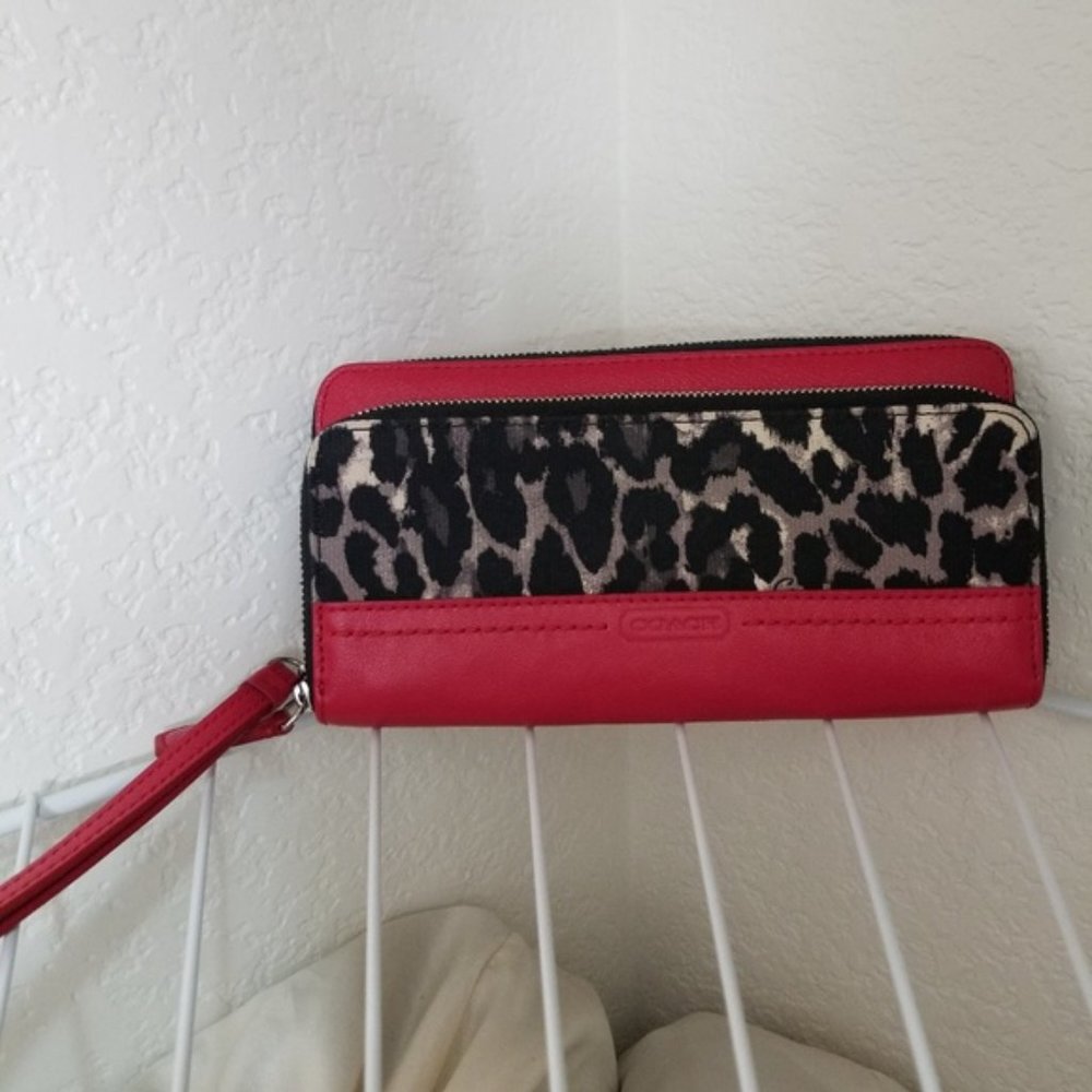 Coach Park Ocelot Accordion Double Zip Around Wallet